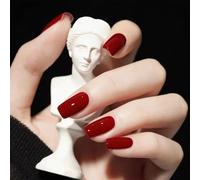 24PCS Long Burgundy Press On Nails with Nail Glue - Short Square Fake for Women, 12 Sizes, Easy to Apply Stick-On for Party & Wedding, Made of Premium ABS Material