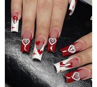 24pcs Long Coffin False Nails Square Shape with 3D Charm Artificial Full Covers Press on for Women and Girls Elegant Nail Designs