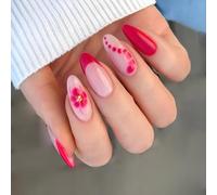 24Pcs Long Coffin False Nails with Heart and Star Designs Press on Nails Acrylic Stick on Nails for a Fashionable Look