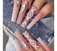 24Pcs Long False Nails Art Set Press on Acrylic Stick on for Independence Day Celebrations and Fashion Women Independence Day