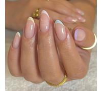 24PCS Long False Nails French Tip - 5 Colors French Tip Press on Nails - Almond Fake nails with Glue - Elegant Stick on Nails for Women Girls - Long Lasting Acrylic Nail Tips for DIY Nail Art