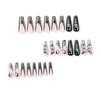 24Pcs Long Square Fake Nails White Cartoon Spiritual Halloween Press On Nails Supplies For Women And Girls