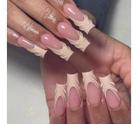 24Pcs Long Square Press On Nails With 3D Stripes Designs Acrylic Artificial Nails For A Quick And Stylish Manicure