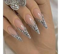 24pcs Long Stiletto False Nails Dark Red Black Stick on Nails Silver Cross Press on Nails Removable Glue on Nails Full Cover Gothic Fake Nails Women Bridal Nail Art Accessories