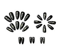 24pcs Long Stiletto Press on Nails - TRACOMPAN Black Gothic False Nails with Gold Moon & Stars Glitter | Y2K Medium Acrylic Full Cover Fake Nails for Women