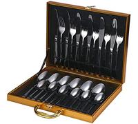 24pcs Luxury Cutlery Set Stainless Steel Knife Spoon Fork Tea Spoons Wedding D.I.L (24PC Black Spoon Set)
