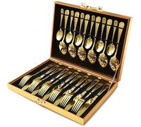 24pcs Luxury Cutlery Set Stainless Steel Knife Spoon Fork Tea Spoons Wedding D.I.L (24PC Gold Spoon Set)