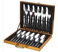 24pcs Luxury Cutlery Set Stainless Steel Knife Spoon Fork Tea Spoons Wedding D.I.L (24PC Silver Spoon Set)