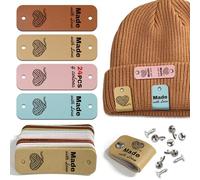 24PCS Made with Love Leather Labels Personalised Name Tags for Clothes Sewing Labels with Rivet for Handmade Items and Knits Projects, Suitable for Scarves Hats Gloves, Gifts for Crocheters (Style C)
