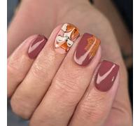 24pcs Maple Squirrel Design Accents Artificial for Women Daily Event Special Occasion Red Brown Press on