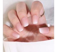 24PCS Matte Short False Nails - Gradient Nails French Tip - Square Nude Press on Nails - Natural Skin Color Gradient French Tip False Nails - Acrylic Falsenails with Glue DIY Nail Art