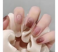 24Pcs Mauve Gradient False Nails - Short Square Shape with Subtle Glitter Accent and Glossy Full Cover Acrylic Tips - Elegant Neutral Nail Art for Daily Soft Feminine Look