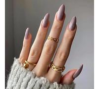 24Pcs Medium Almond Press On Nails - Thick Short False Nails for Women, Handmade Glue-On Acrylics, Solid Color Mid-Length Fake Nails (purple)