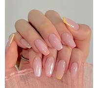 24PCS Medium Almond Press On Nails With Colourful Stripe Design And Glossy Finish - Reusable Acrylic Fake Nail Tips For DIY Manicure, Comfortable Fit For Women And Girls, Multiple Sizes Included