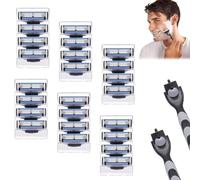 24PCS Mens Razor Blades Refills and 2PCS Handles Compatible with Gillette MACH3, Washable 3-Layer Shaver Blades Kit for Men Father Boyfriend