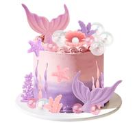 24pcs Mermaid Cake Topper, Mermaid Tail Cake Decorations with Seaweed Shells Starfish Coral, Under the Sea Cakes Decor Set for Girls Birthday Party (Pink-Purple)