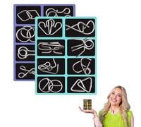 24PCS Metal Montessori Puzzle Solving, 3D Wire Puzzle Set, Iron Link Interlock Brain Teaser Puzzles for Adults, Ring Magic Trick Toy for Party Favor Adults Challenge, (2pcs H)