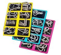 24pcs Metal Montessori Puzzle Solving, Reverse Thinking Physics Mind Games, Metal Puzzle Ring Disentanglement Set, Ring Magic Trick Toy for Waiting Rooms Party Favor Adults Home Challenge(3PCS)