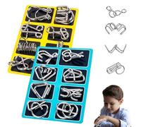 24pcs Metal Montessori Puzzle Solving, Reverse Thinking Physics Mind Games, Metal Puzzle Ring Disentanglement Set, Ring Magic Trick Toy for Waiting Rooms Party Favor Adults Home Challenge(A+B)