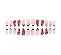 24pcs Metallic Gold French Presses on Nails Burgundys Glitters ABS False for Women Redness Heart French Glitters Presses on
