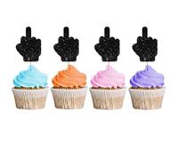 24PCS Middle Finger Cupcake Toppers, Divorce Party Cake Decorations, Funny Dessert Dessert Picks, Women Birthday Party Decoration - Black Glitter