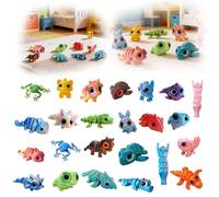 24Pcs Mini 3D Printed Animals, Colourful 3d printed Valentines for classroom, Animal Set - Cute Articulated Flexible Figurines Fidget Toys for Adult, Valentine's Day Birthday Gifts Desk Pets Office