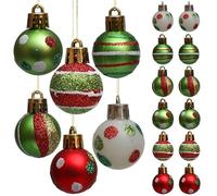 24PCS Mini Christmas Ball Ornaments - 4 * 3cm Assorted Red Green White Glittery Patterned Baubles for Xmas Tree Holiday Decor