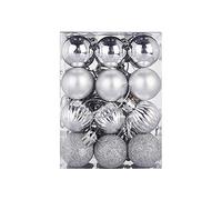 24pcs Mini Christmas Balls Ornaments, Shatterproof Plastic Ornaments Xmas Balls, 30mm/1.18Inch Christmas Tree Balls Decoration with Hanging Hole and Short Line (Silver)