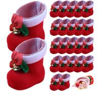 24Pcs Mini Red Boots Christmas Ornaments Set, Christmas Candy Bags Christmas Decorations Gift Bags Lovely Treat Bags Plush Boots Goodies Bag for Wedding, Holiday, Christmas Gifts