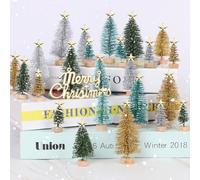 24Pcs Miniature Christmas Trees, Artificial Mini Christmas Tree, Sisal Snow Frost Tree with Star Top Wooden Base, Christmas Village Set for Xmas Wreaths, Cake, Table Decor