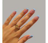 24Pcs Modern Baby Blue French Tip Press On Nails with Nude Base - Elegant Baby Blue French Tips, Short Square ABS Fake Nails for Women Includes File for Easy Application