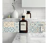 24PCS Moroccan Pattern PVC Stickers for Kitchen Bathroom Wall Floor Backsplash Decor Compatible with Ceramic Tile Glass Metal (10 * 10cm)