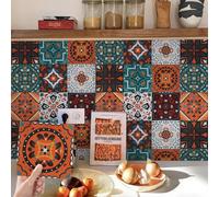 24Pcs Moroccan Stick on Tiles Kitchen Brown - Tile Stickers for Bathroom 15x15cm - Removable Waterproof Victorian Vintage Vinyl Self Adhesive Sticky Back Tiles