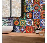 24PCS Moroccan Tile Mosaic Stickers Vintage Waterproof Design for Easy Application in Any Room (10 * 10CM)