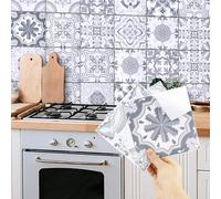 24pcs Moroccan Tile Stickers, Kitchen Bathroom Wall Tile Stickers Peel and Stick on Tile Transfers Covers Decals Self Adhesive Vinyl Waterproof Victorian Vintage Mosaic (Grey Mix,15cm x 15cm)