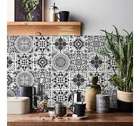 24pcs Morocco Tile Stickers 10x10cm for Kitchen Bathroom Vintage Waterproof Oil Proof DIY Stick on Tiles Self Adhesive Floor Vinyl Wall Stickers