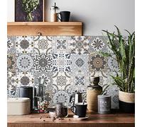 24pcs Morocco Tile Stickers 10x10cm for Kitchen Bathroom Vintage Waterproof Oil Proof DIY Stick on Tiles Self Adhesive Floor Vinyl Wall Stickers
