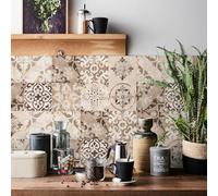 24pcs Morocco Tile Stickers 20x20cm for Kitchen Bathroom Vintage Waterproof Oil Proof DIY Stick on Tiles Self Adhesive Floor Vinyl Wall Stickers
