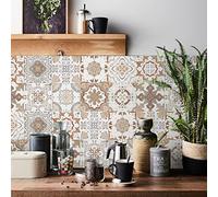 24pcs Morocco Tile Stickers for Kitchen Bathroom Vintage Waterproof Oil Proof DIY Stick on Tiles Self Adhesive Floor Vinyl Wall Stickers