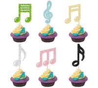 24Pcs Music Notes Cupcake Toppers Glitter Musical Symbol Cupcake Pick Decorations for Kids Birthday Baby Shower Wedding Birthday Party Supplies Multicolor