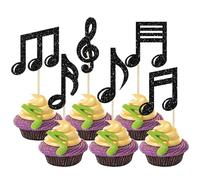 24Pcs Music Notes Cupcake Toppers Glitter Musical Symbol Cupcake Picks Musician Rock Concert Cake Decorations for Kids Birthday Baby Shower Wedding Birthday Party Supplies Black