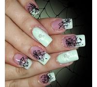 24pcs Nail Halloween Press White Spider Web Glitter Nail Art No Tools Party Press Nail