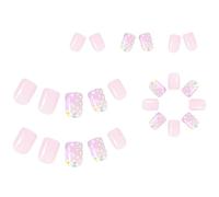 24pcs nail pressed square fake flower design fake sparkle artificial glue for women on nails co