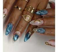 24Pcs Nails Art Containing Glittering Cats Eye and Oceans Star Patterns ABS for Multiple Styles Choices and Quick Wear Cats Eye Nails