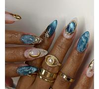 24Pcs Nails Art Containing Glittering Cats Eye and Oceans Star Patterns ABS for Multiple Styles Choices and Quick Wear Cats Eye Nails
