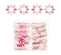 24pcs Nails Short Square Christmas Press Snowflake French Tips Fake Claws Applied to Party Decoration