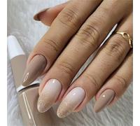 24Pcs Natural Gradient French Almond Shape False with Glitters for Daily Wear Easy Application Short Square Acrylic