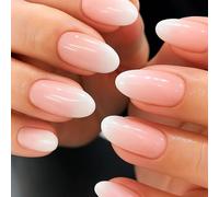 24Pcs Natural Ombre False Nails - Milky White Gradient Almond Stiletto Shape with Glossy Full Cover Acrylic Tips - Modern Chic Nail Art and Minimal French Inspired Look