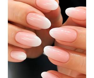 24Pcs Natural Ombre False Nails - Milky White Gradient Almond Stiletto Shape with Glossy Full Cover Acrylic Tips - Modern Chic Nail Art and Minimal French Inspired Look