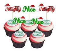 24Pcs Naughty or Nice Cupcake Toppers Glitter Santa Hat Merry Christmas Cupcake Picks Naughty Or Nice Cake Decorations for Merry Christmas Santa Happy New Year Holiday Birthday Party Supplies